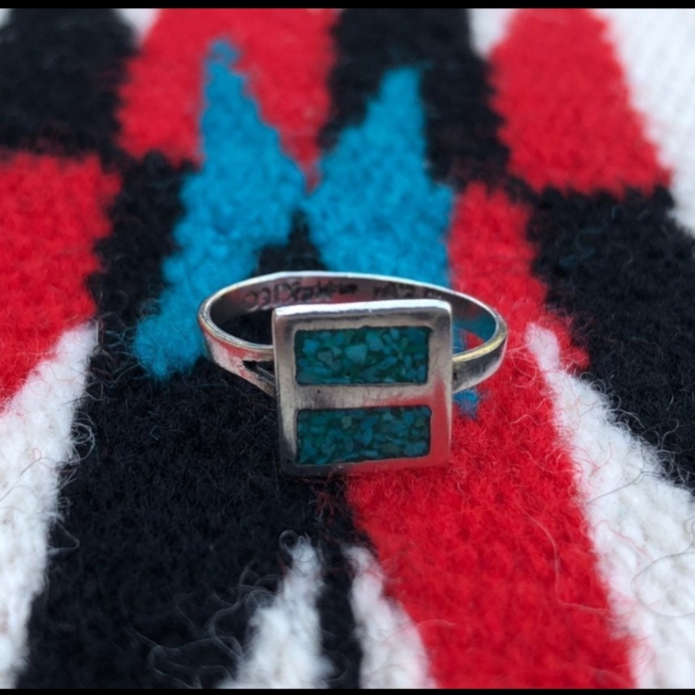 Sleek Blue and Silver Ring with Turquoise Stone